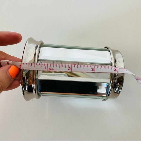 VINTAGE Mirrored Panel Silver Grey Metal Cup Glass Holder Decor Vase Gatsby - Picture 7 of 9